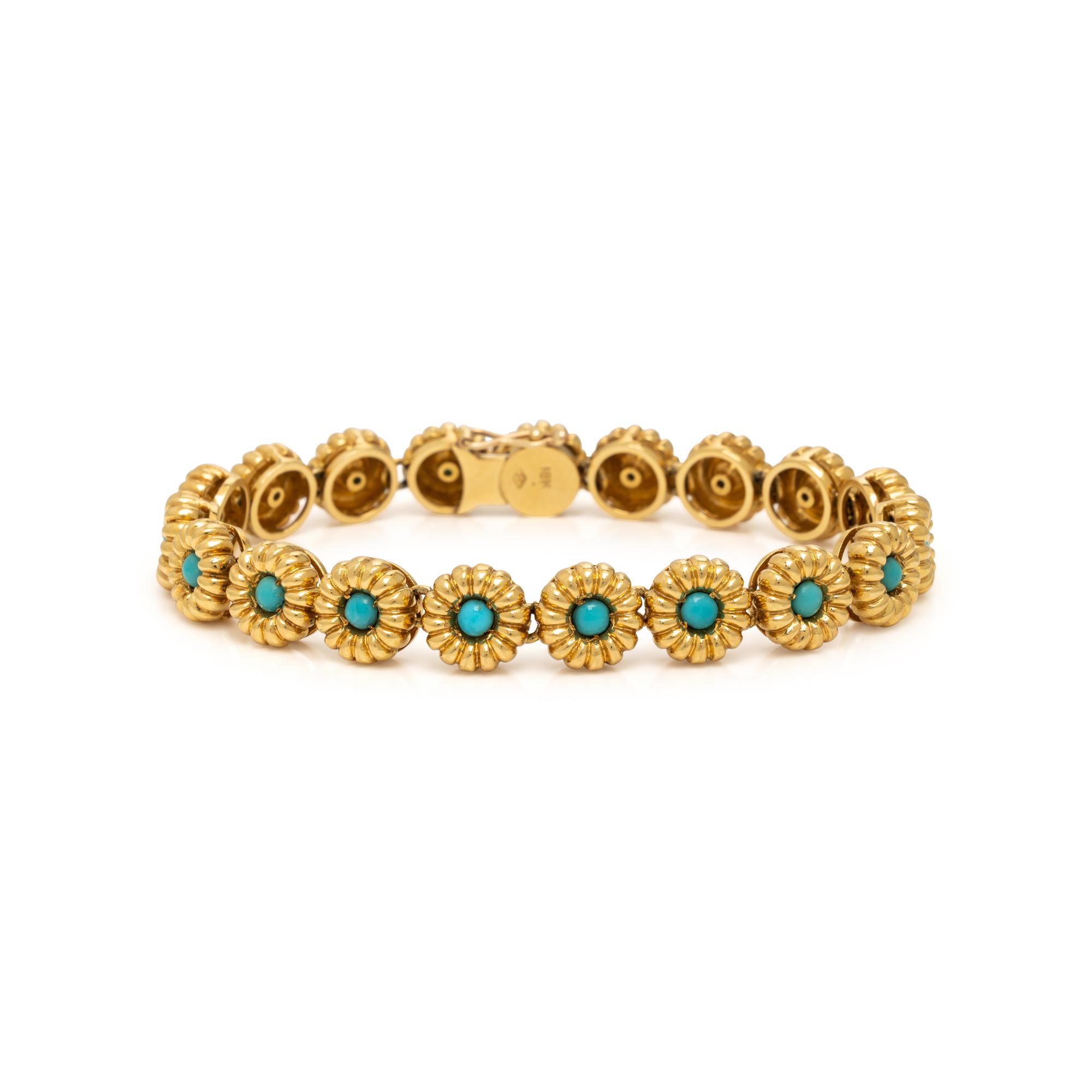 Turquoise and Yellow Gold Bracelet