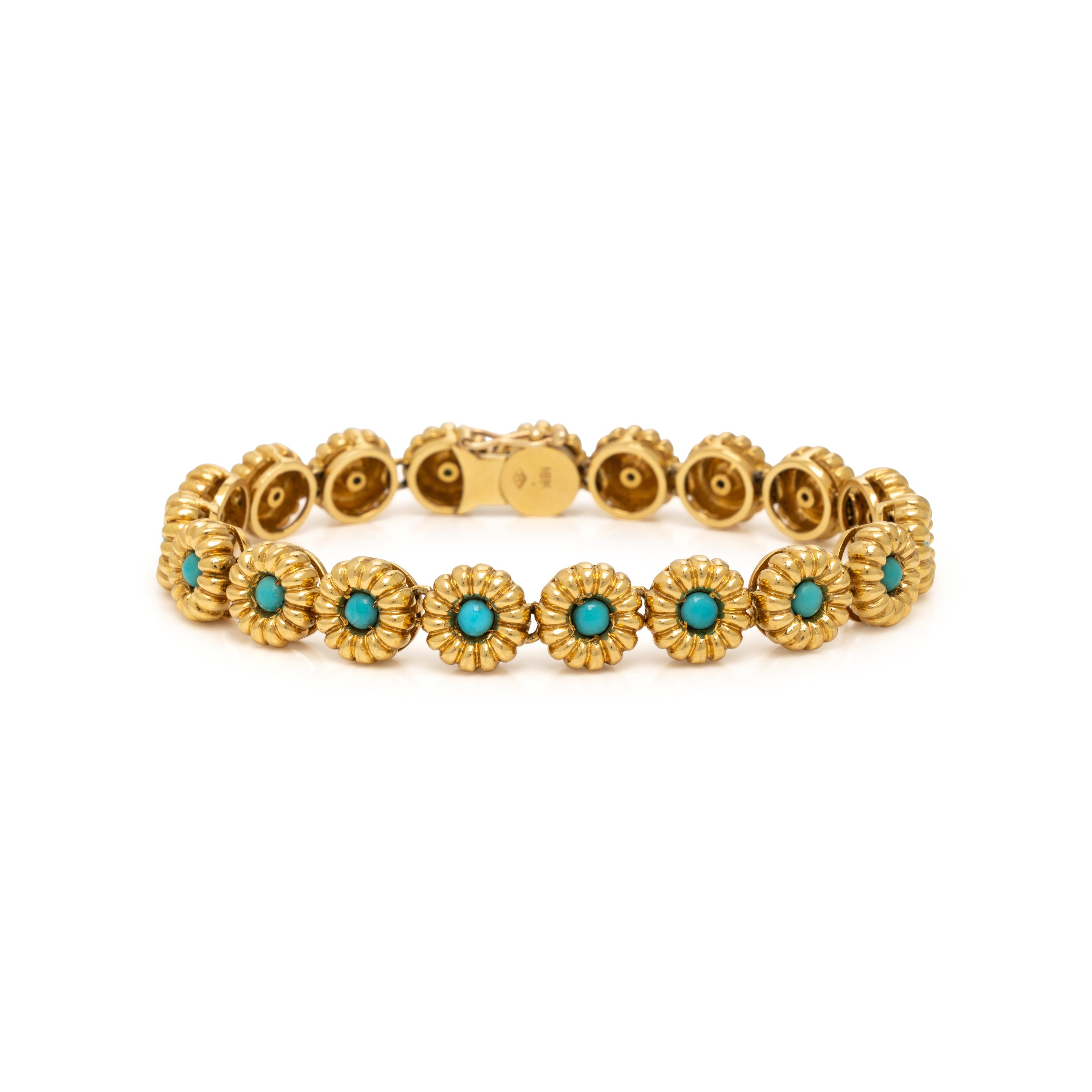 Turquoise and Yellow Gold Bracelet