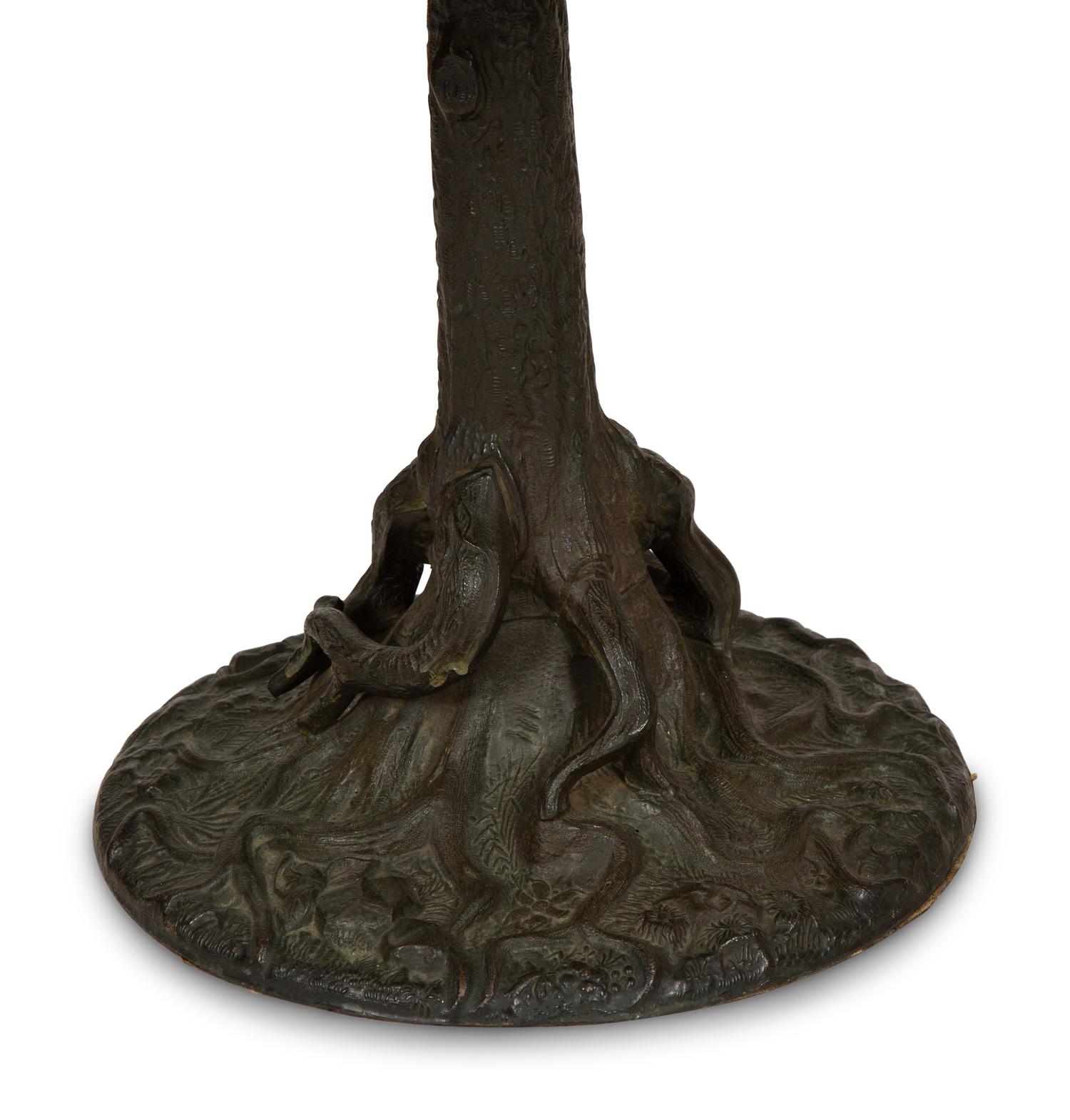 An American Leaded Glass and Cast Metal Table Lamp