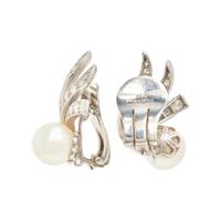 WHITE GOLD, CULTURED PEARL, AND DIAMOND CLIP EARRINGS