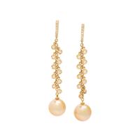 GOLDEN SOUTH SEA CULTURED PEARL AND DIAMOND EARRINGS