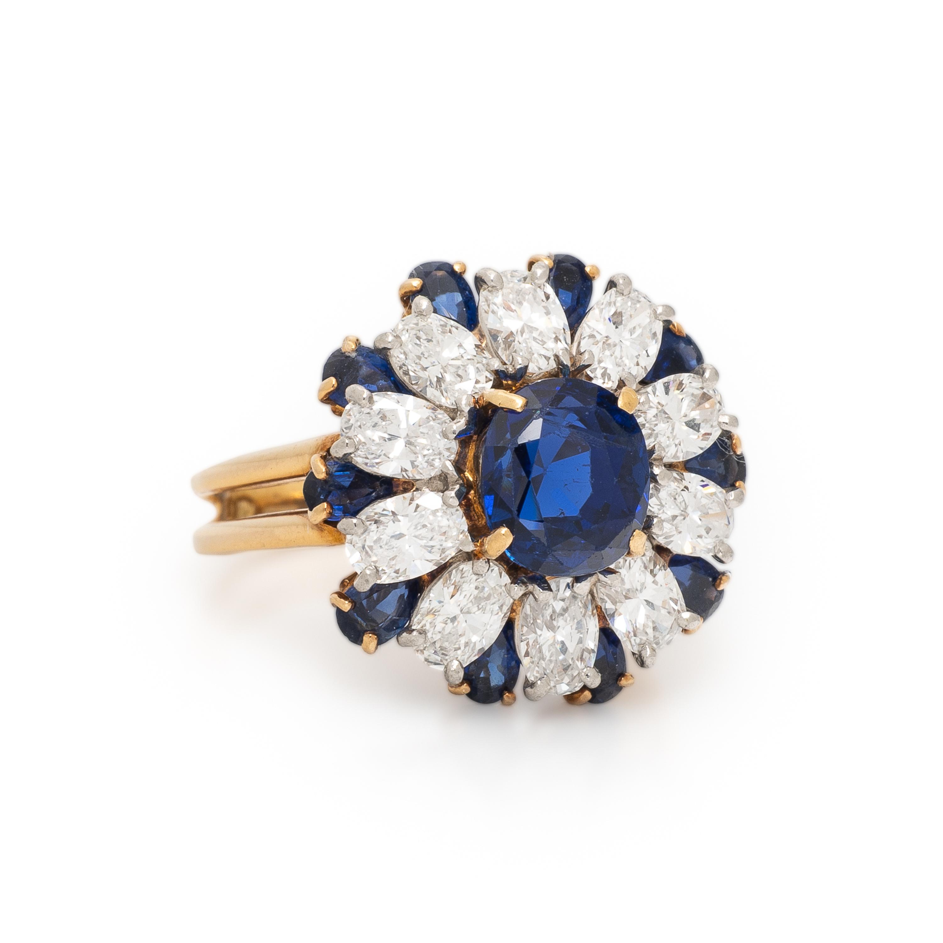 Oscar Heyman, Sapphire, Diamond and Yellow Gold Ring