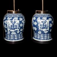 A Pair of Chinese Blue and White ' Bogu ' Motif Porcelain General Jars, 19th Century 晚清 青花博古圖將軍罐一對