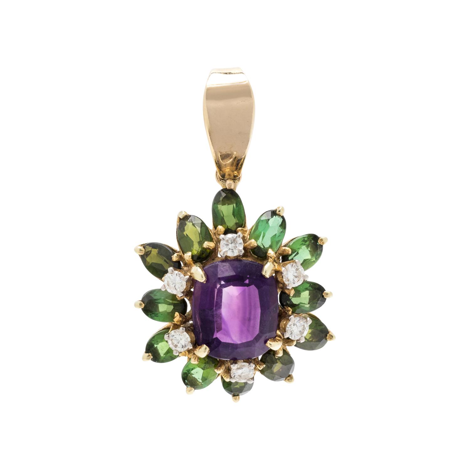 AMETHYST, GREEN TOURMALINE AND DIAMOND PENDANT