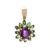 AMETHYST, GREEN TOURMALINE AND DIAMOND PENDANT