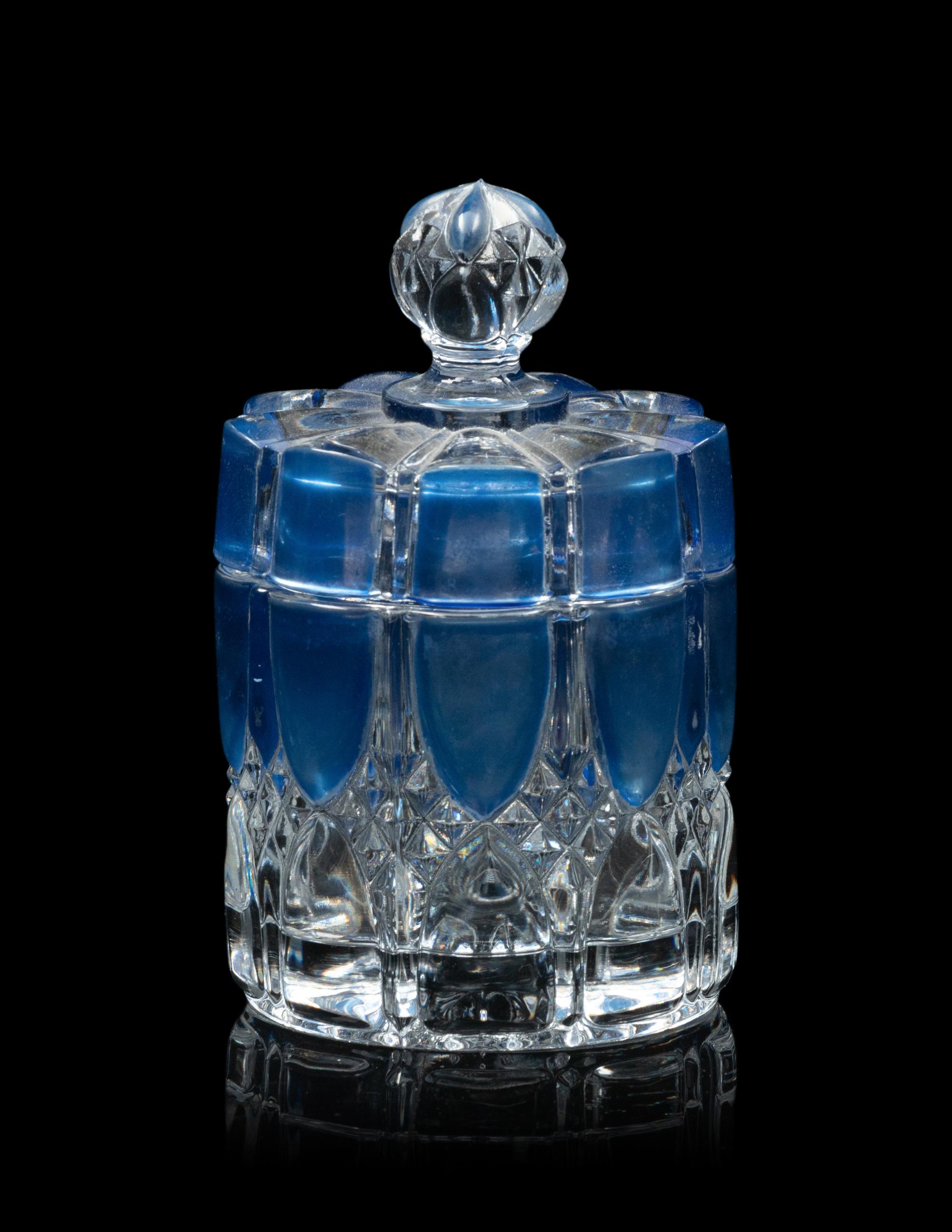 A French Blue Overlay Cut Glass Dresser Set