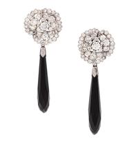Diamond, Cultured Pearl and Onyx Convertible Earclips