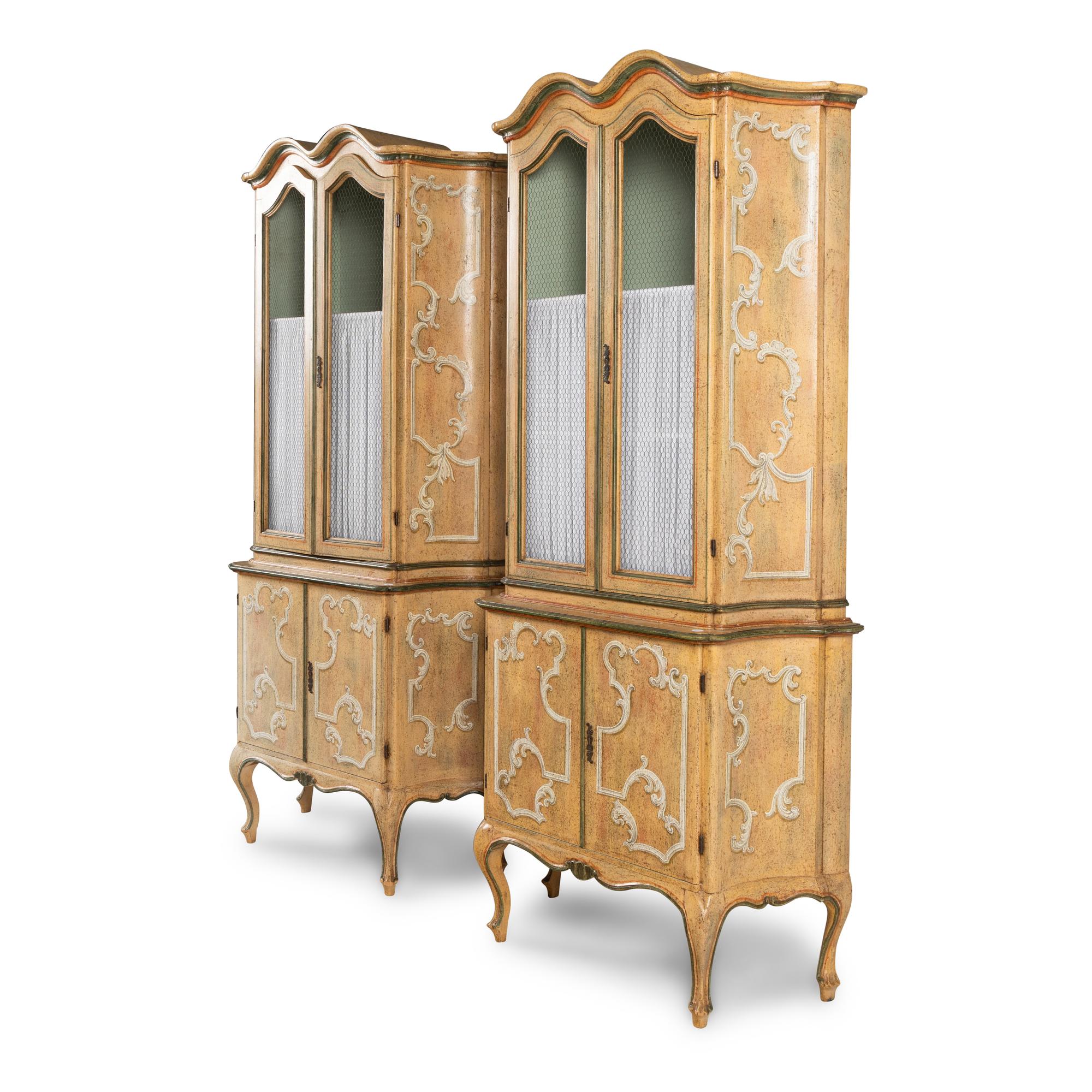 A Pair of Venetian Style Polychrome Painted Bookcases