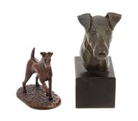 Two Bronze Wire Fox Terrier Sculptures Height of taller 8 1/2 inches.