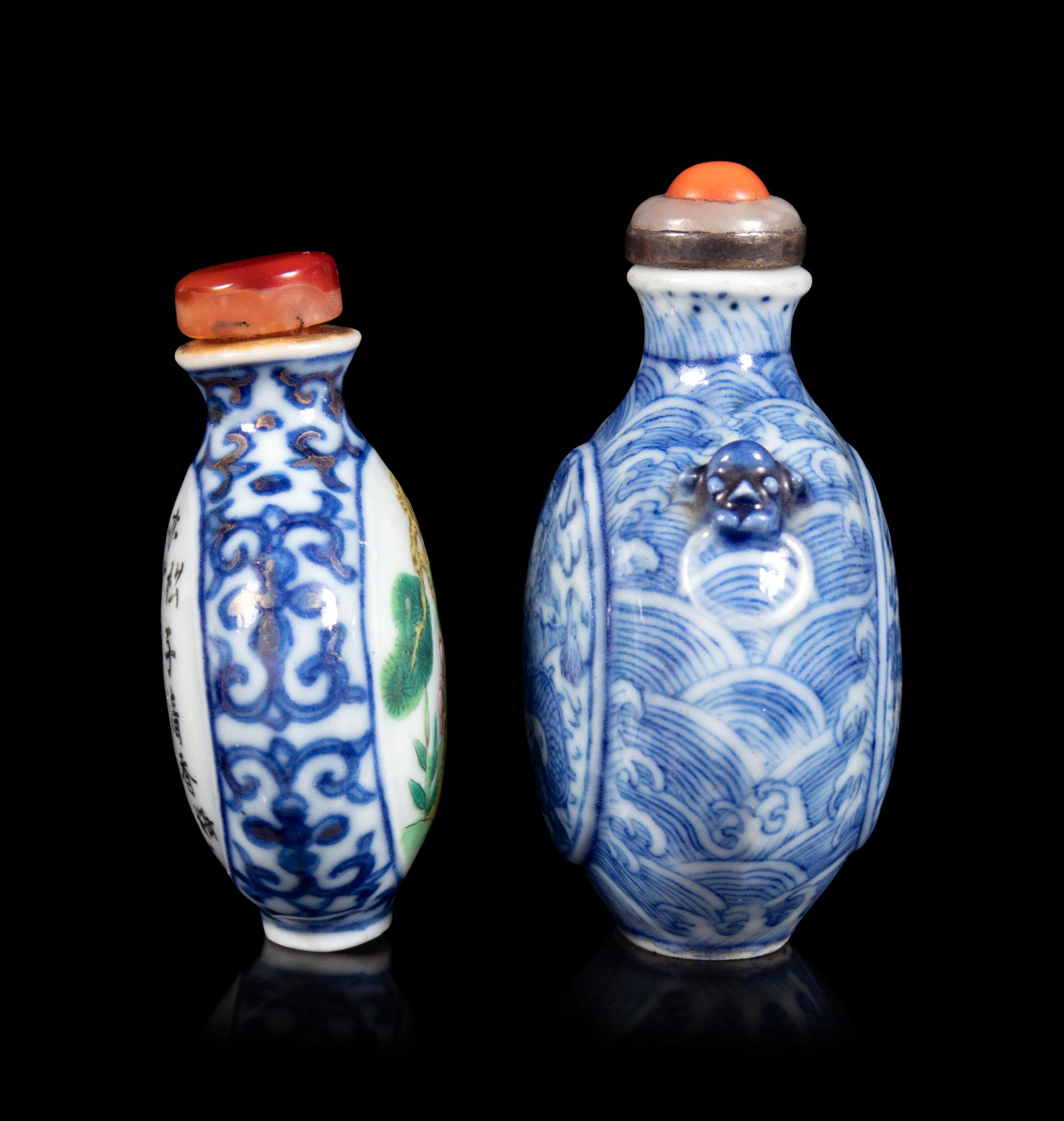 Two Chinese Blue and White Porcelain Snuff Bottles
