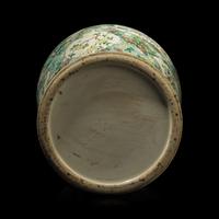A Large Chinese Famille Verte Porcelain Vase, Late Qing Dynasty 晚清 素三彩花卉地開光博古圖大賞瓶