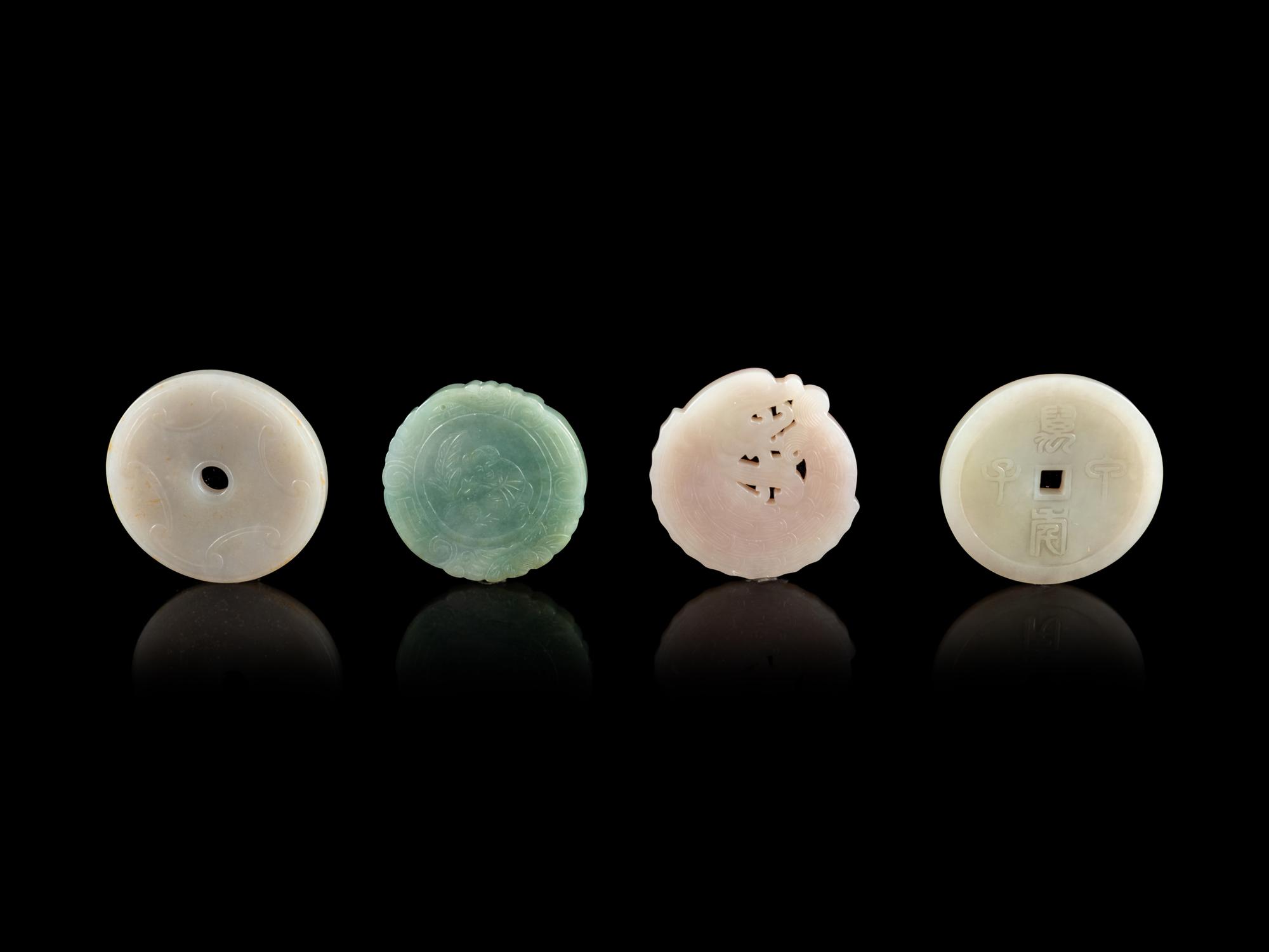 Four Chinese Jade and Jadeite Circular Pendants