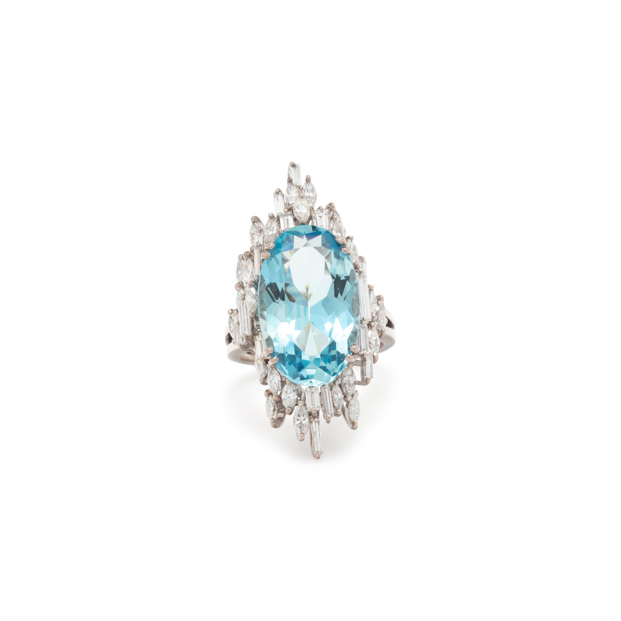 AQUAMARINE AND DIAMOND RING