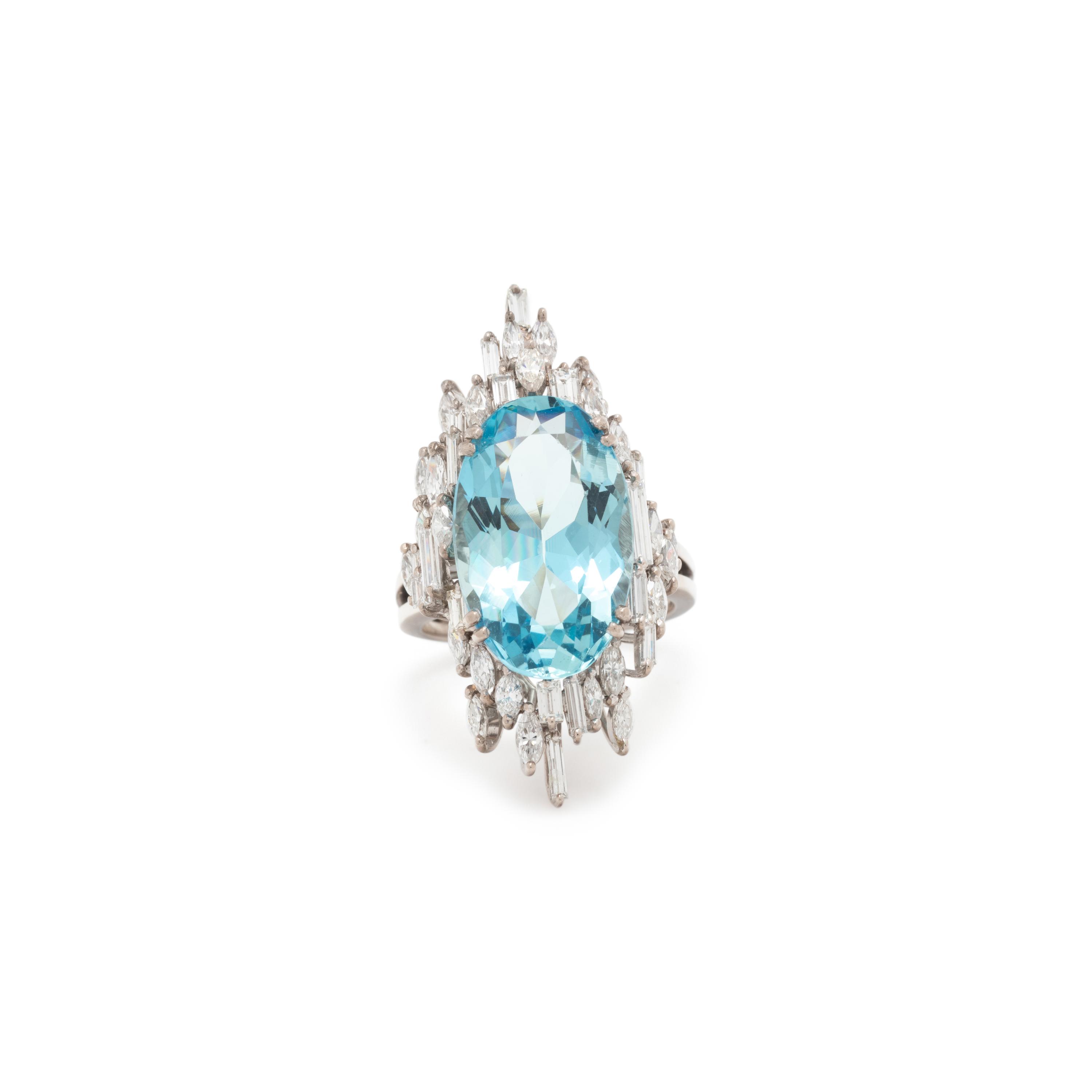 AQUAMARINE AND DIAMOND RING