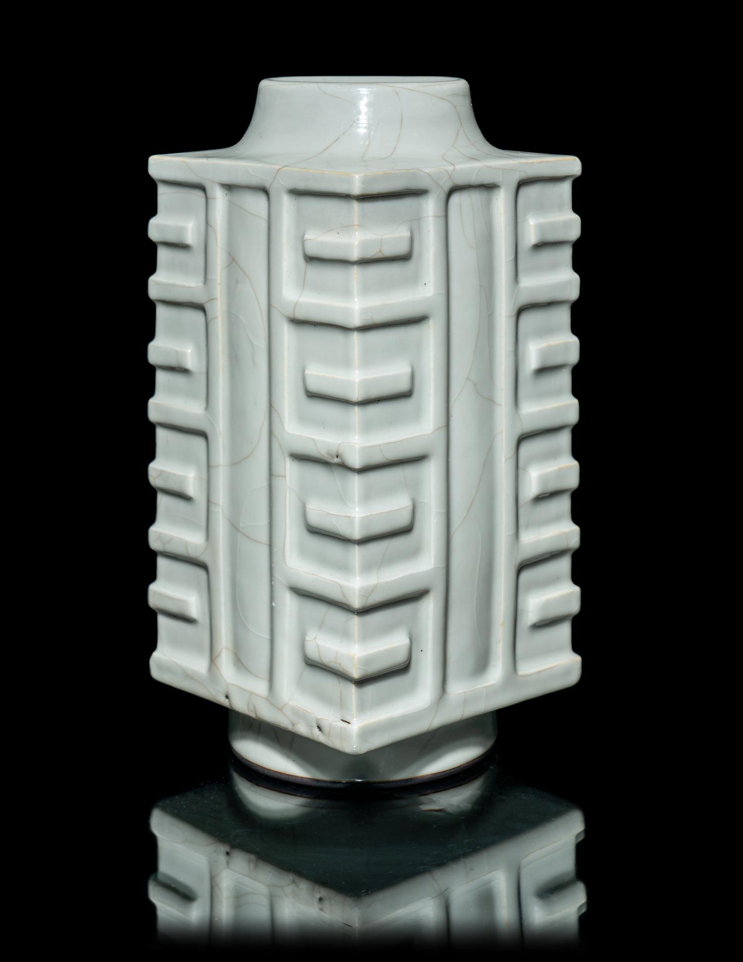 A Chinese Guan -Type Crackled Glazed Porcelain Cong Vase