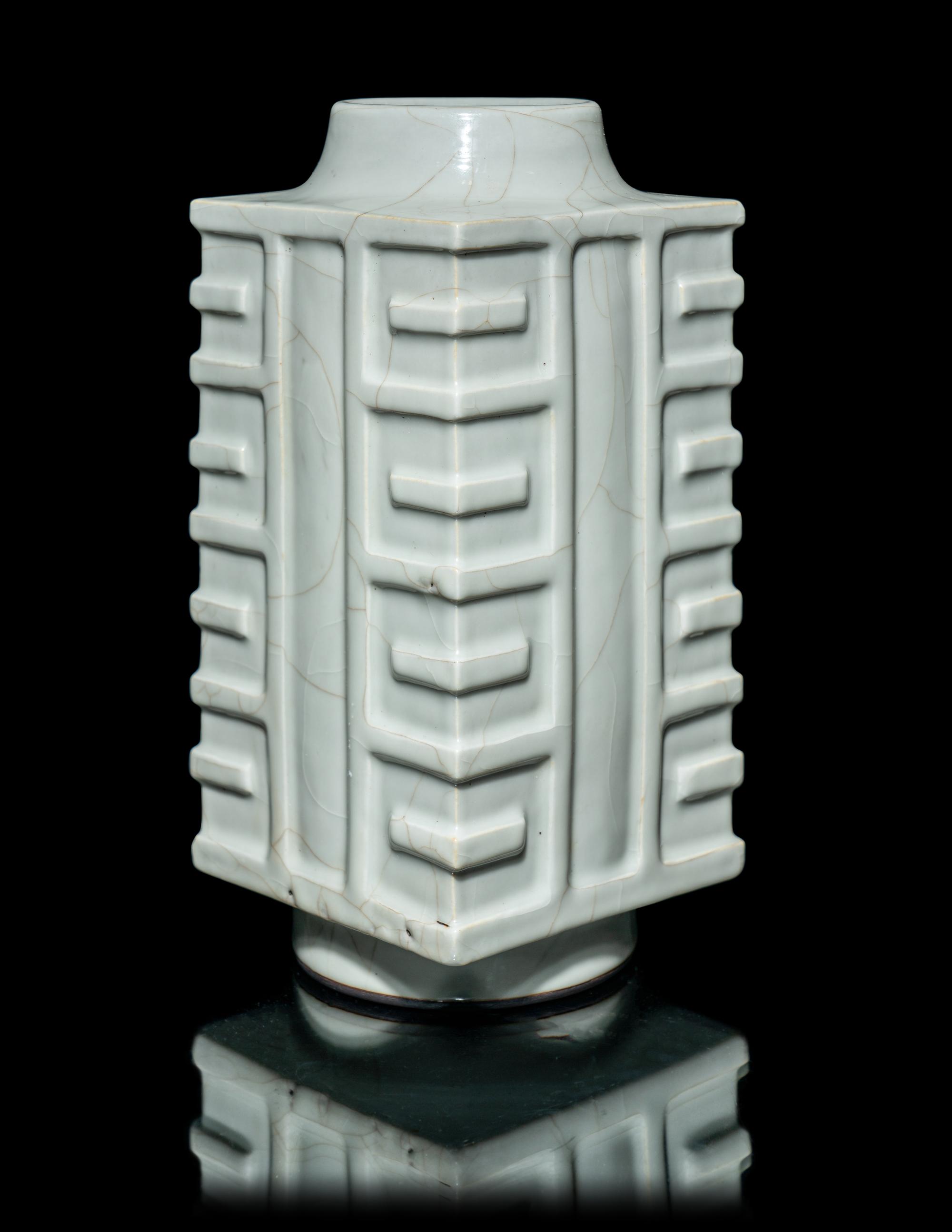A Chinese Guan -Type Crackled Glazed Porcelain Cong Vase