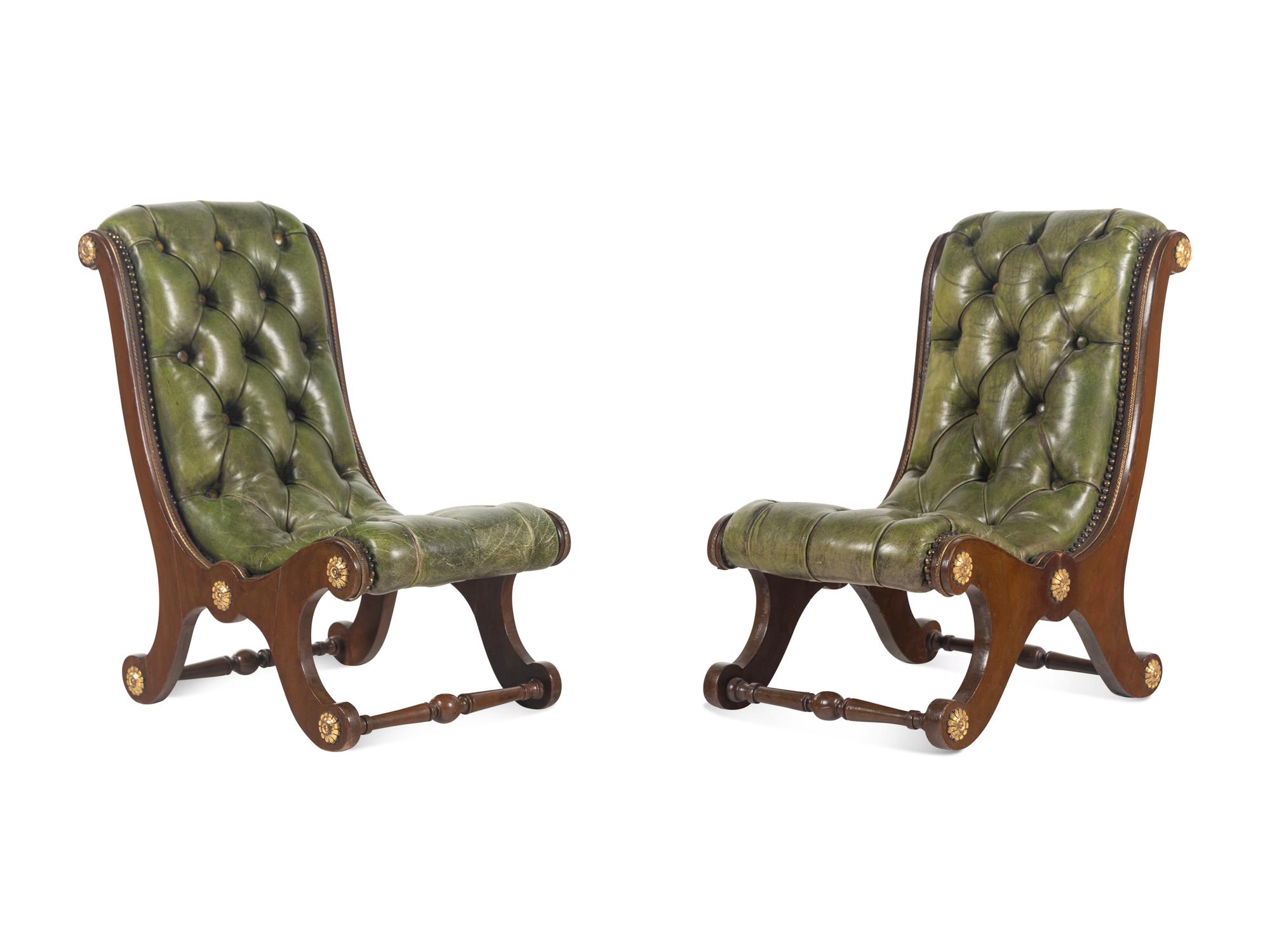 A Pair of Late William IV Leather-Upholstered Mahogany Gout Chairs