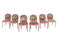 A Set of Six George III Style Painted Dining Chairs with Cut Velvet Upholstery
