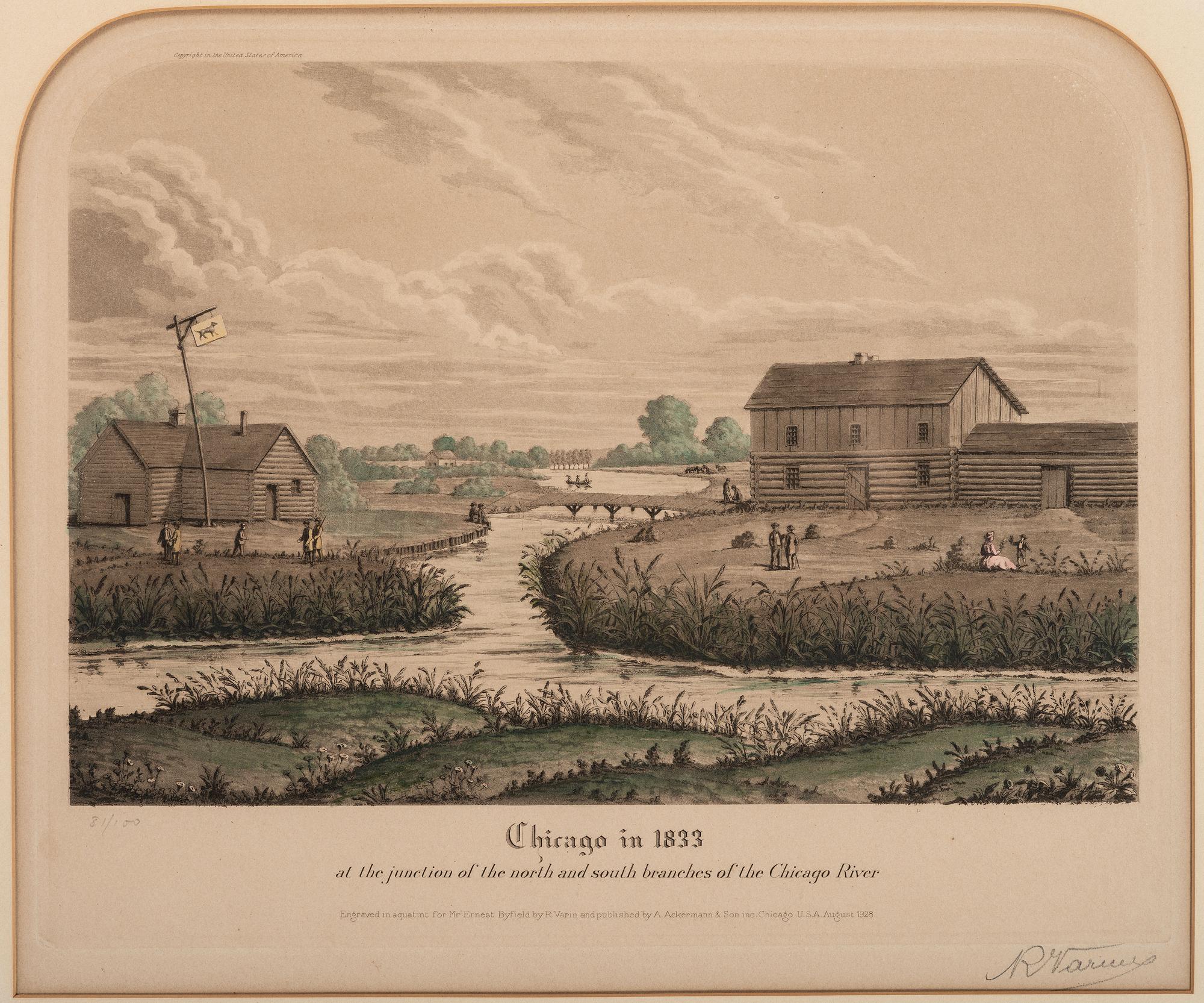 [CHICAGO]. A group of 2 prints of Chicago in 1831 and 1833.