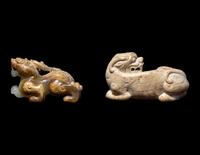 Two Chinese Jade Figures of Mythical Beasts