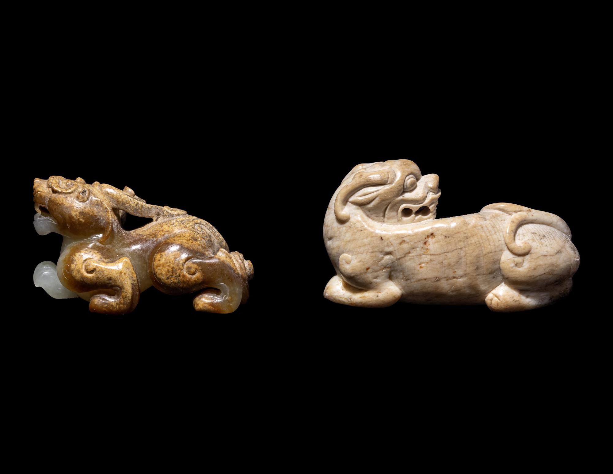 Two Chinese Jade Figures of Mythical Beasts