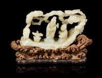 A White Jade Figural Group Length 5 1/2 inches. — 18TH/19TH CENTURY