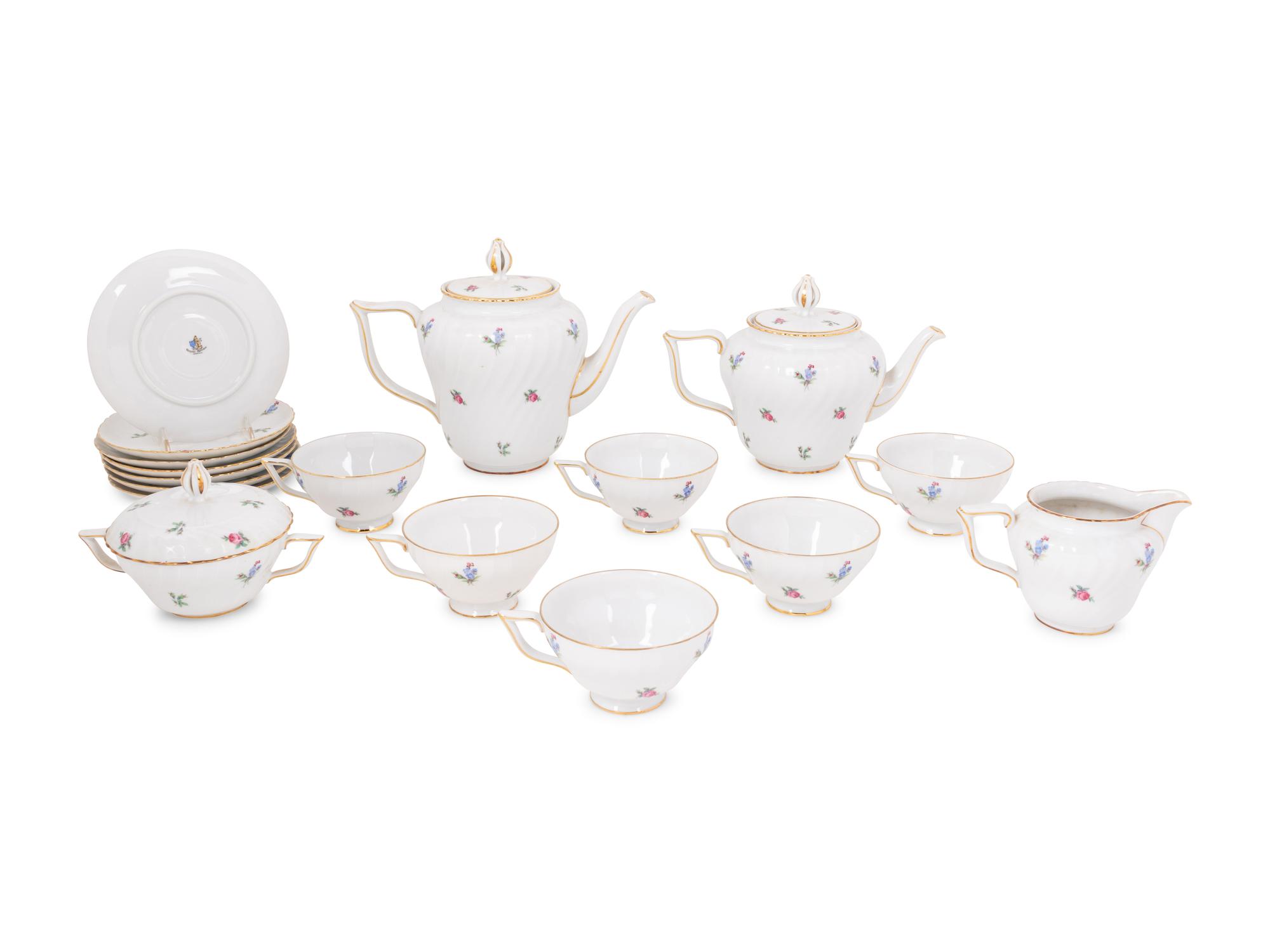 A Royal Tettau Porcelain Dresden Flowers Tea Service