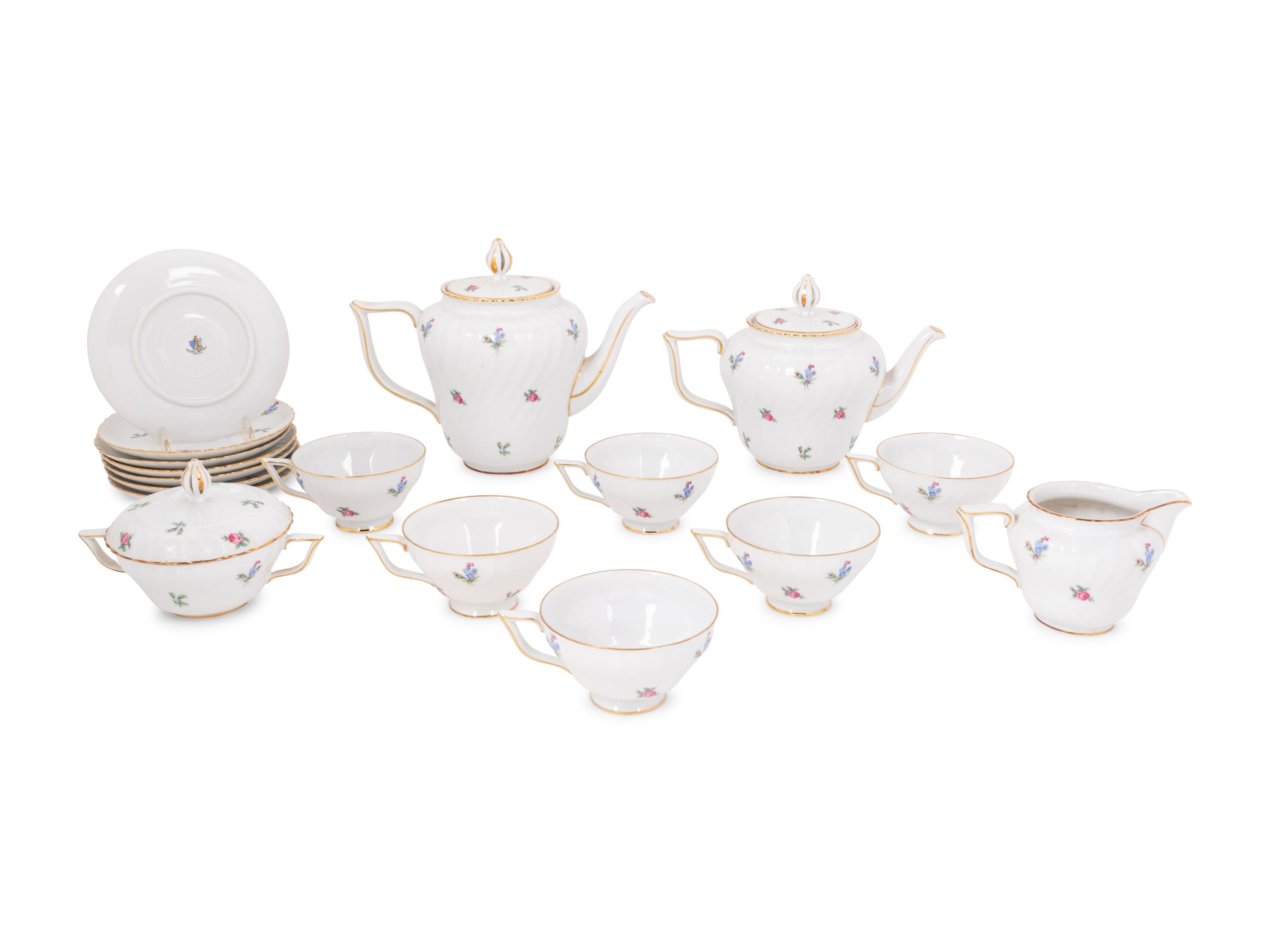A Royal Tettau Porcelain Dresden Flowers Tea Service
