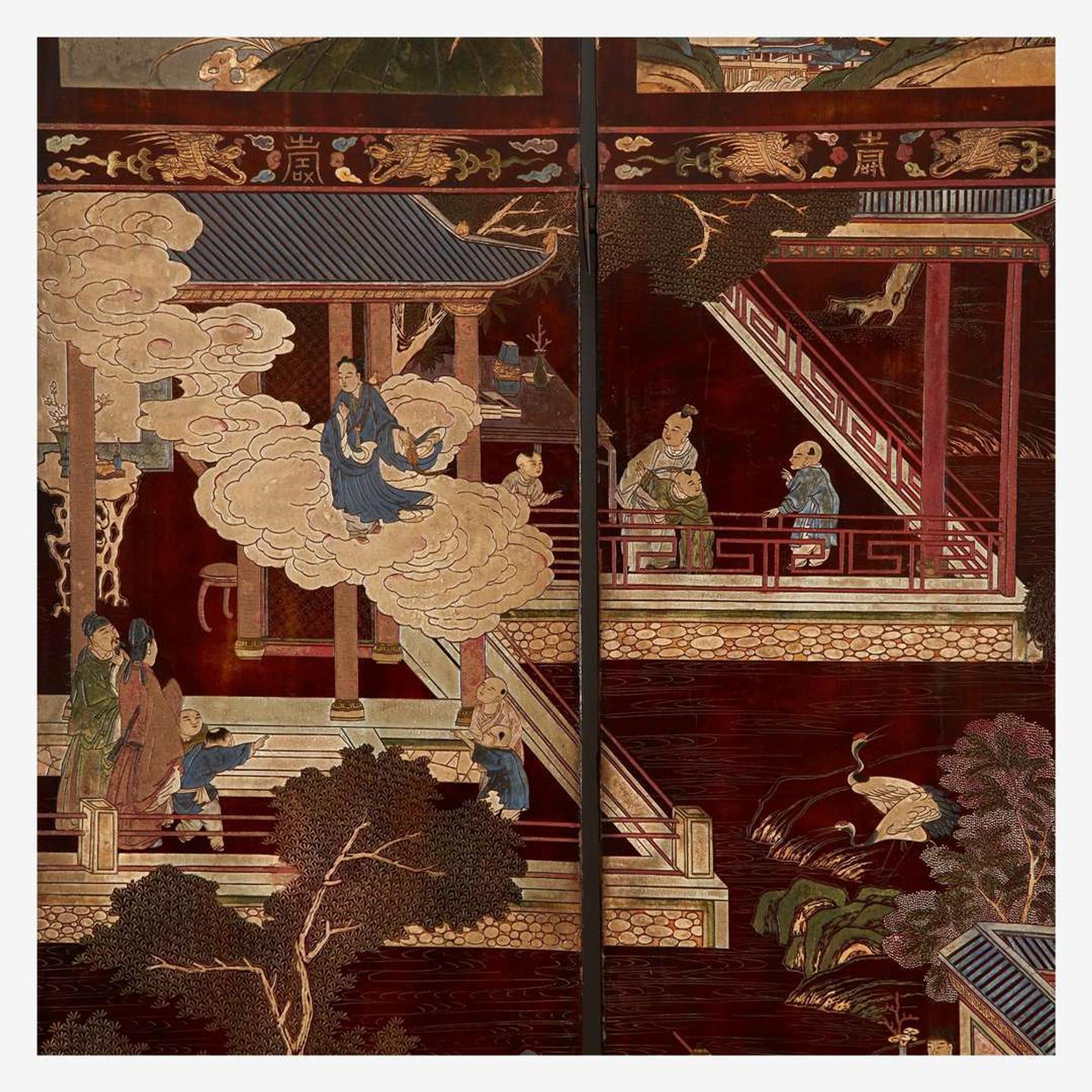 A Chinese carved twelve-panel "Coromandel" folding screen 17th/18th Century