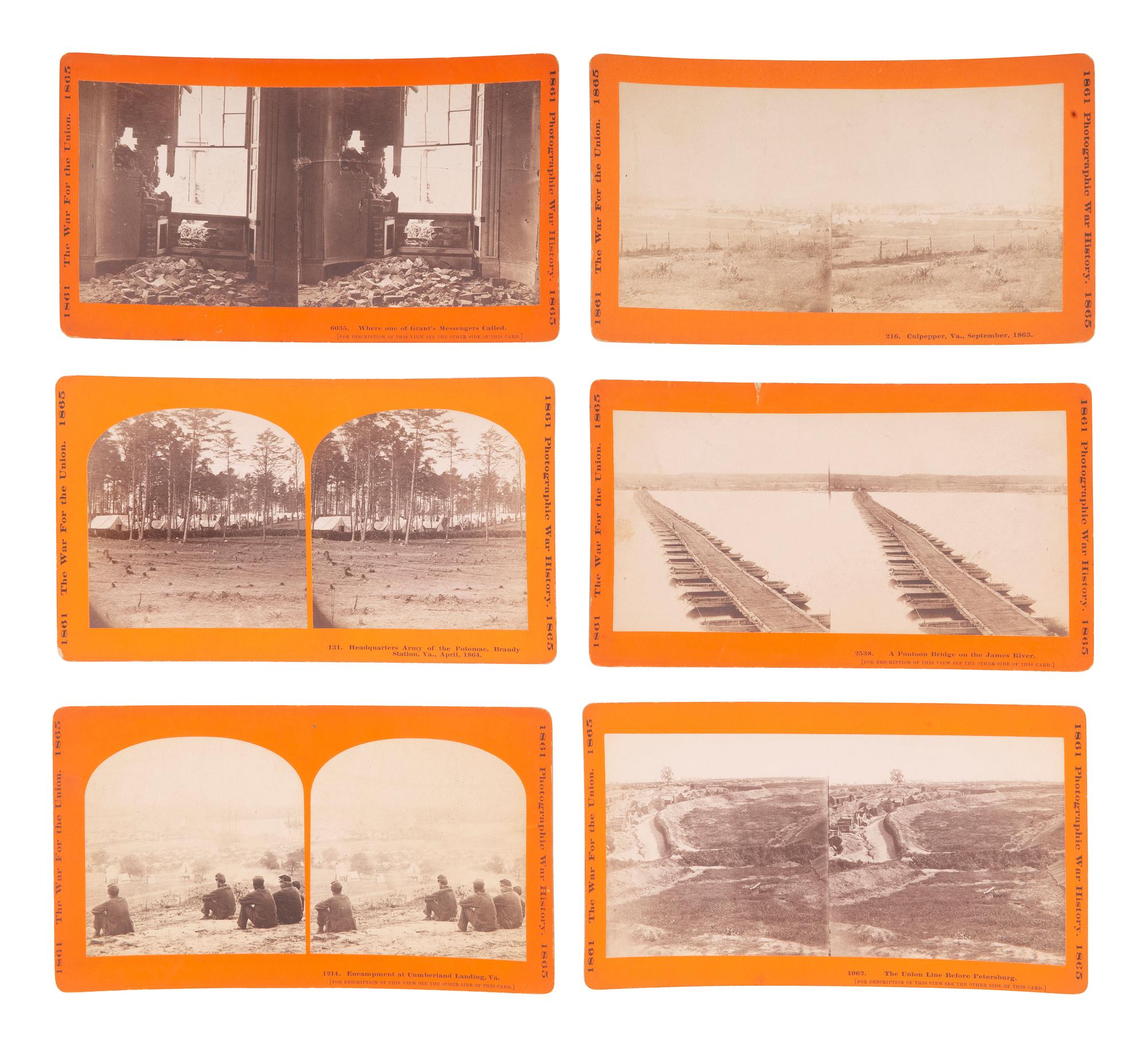 [CIVIL WAR]. A group of 24 stereoviews featuring scenes around Virginia including artillery, fortifications, Confederate prisons, and other subjects. Hartford, CT: Taylor & Huntington, ca 1890s.