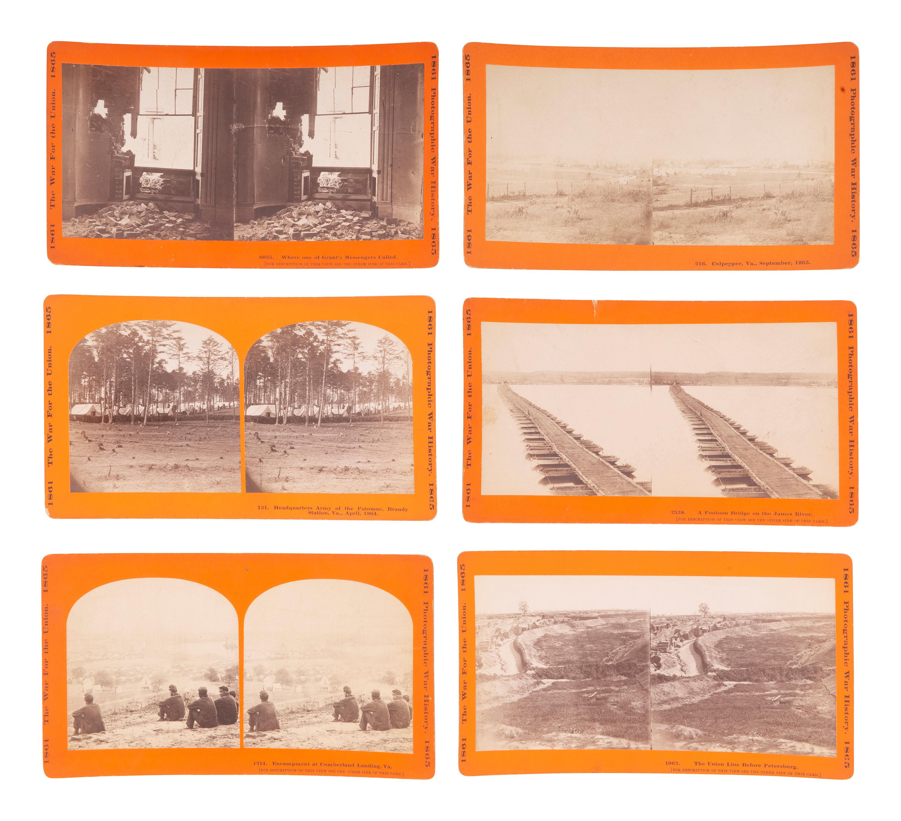 [CIVIL WAR]. A group of 24 stereoviews featuring scenes around Virginia including artillery, fortifications, Confederate prisons, and other subjects. Hartford, CT: Taylor & Huntington, ca 1890s.