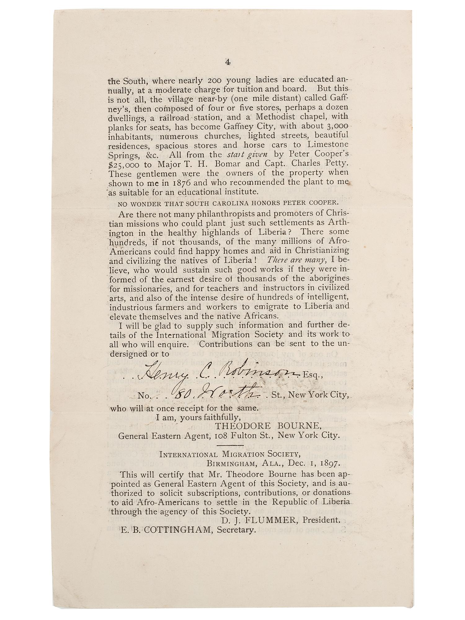 [COLONIZATION]. Christian Civilization of Africa. The Republic of Liberia. [New York?]: International Migration Society, 1897.
