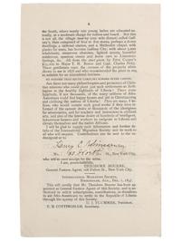 [COLONIZATION]. Christian Civilization of Africa. The Republic of Liberia. [New York?]: International Migration Society, 1897.