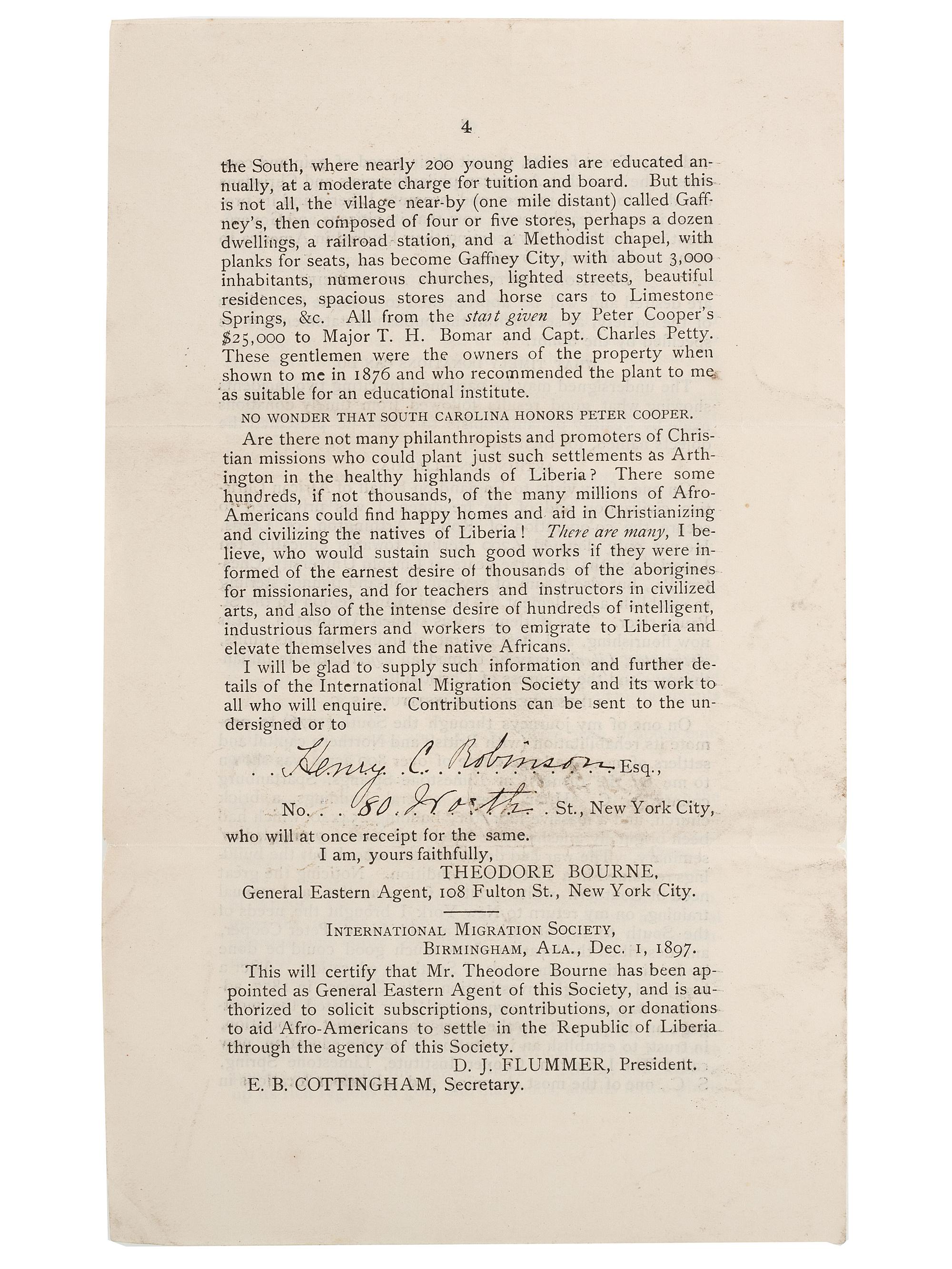 [COLONIZATION]. Christian Civilization of Africa. The Republic of Liberia. [New York?]: International Migration Society, 1897.