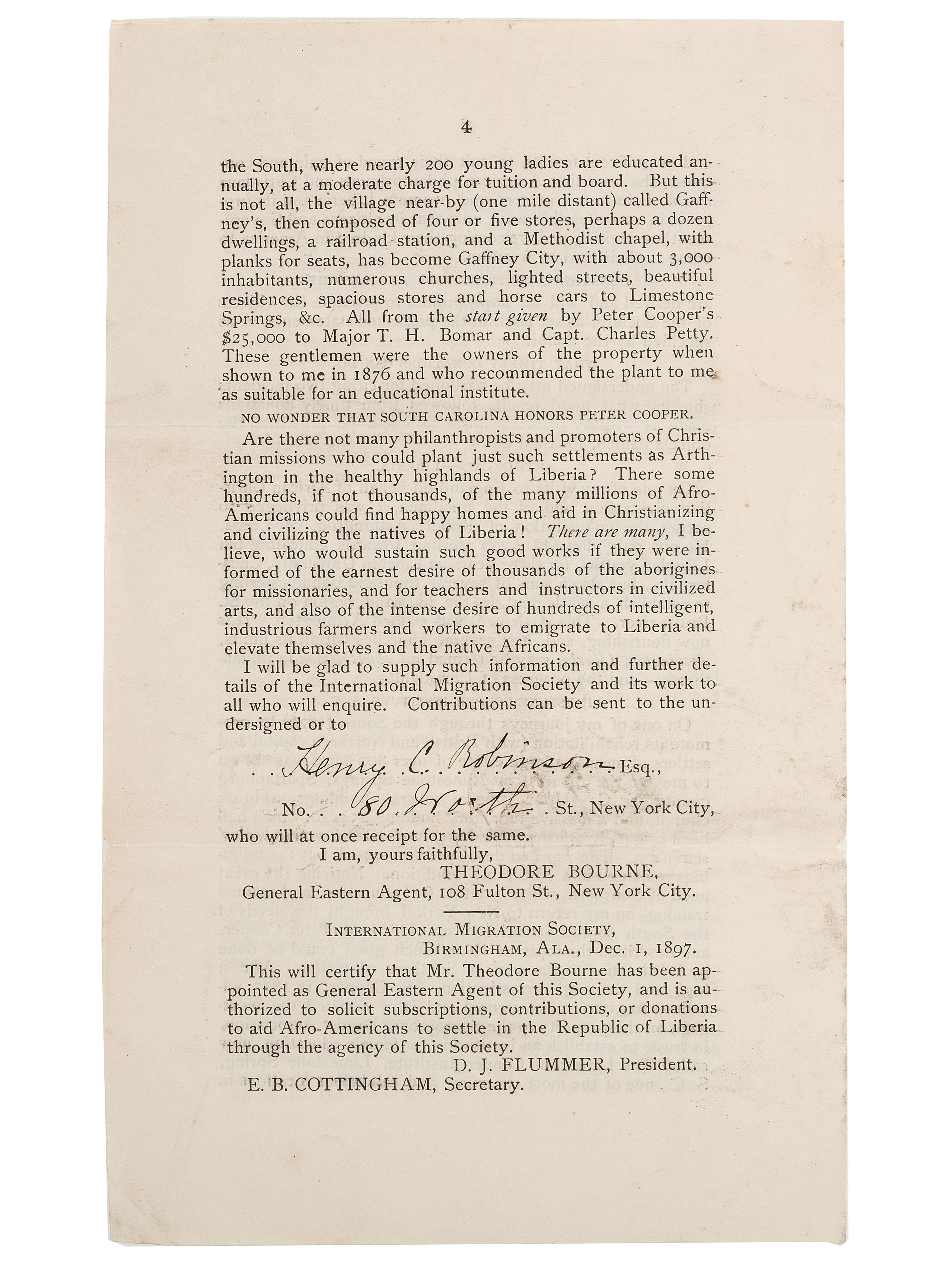 [COLONIZATION]. Christian Civilization of Africa. The Republic of Liberia. [New York?]: International Migration Society, 1897.