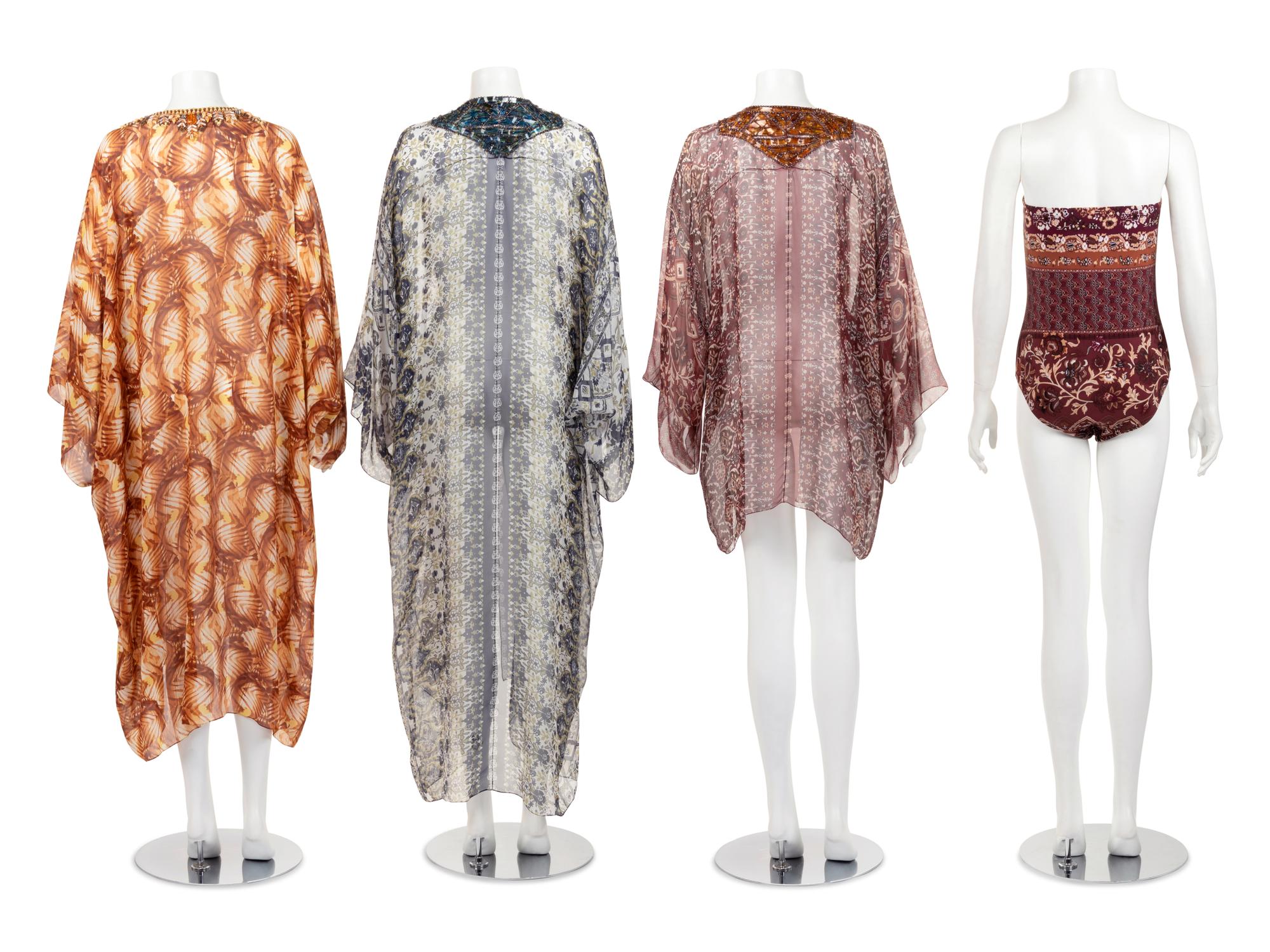 Four Oscar de la Renta Embellished Beachwear Items: One Swimsuit with Shirt, One Tunic, and One Caftan, Summer 2006-Resort 2007