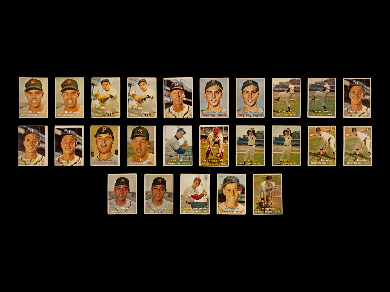 A Collection of 1957 Topps Baseball Cards Including Hall of Famers and Rookies (241)