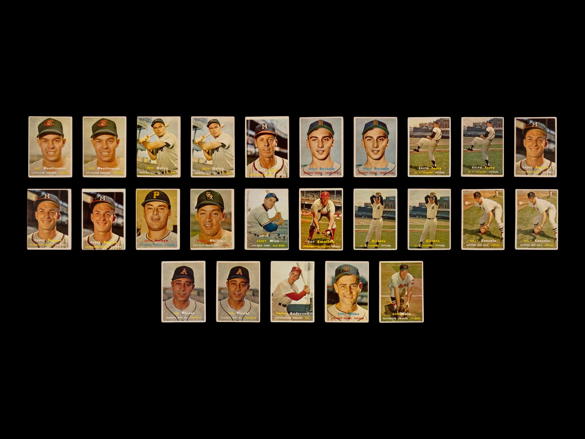 A Collection of 1957 Topps Baseball Cards Including Hall of Famers and Rookies (241)