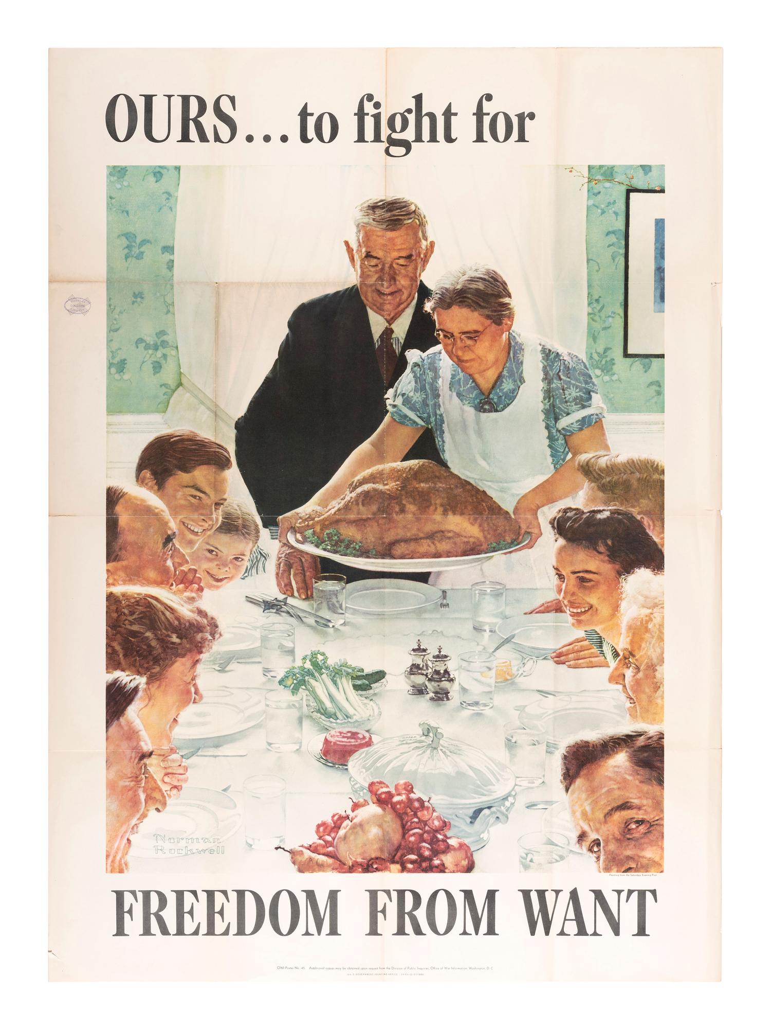 [WORLD WAR II]. ROCKWELL, Norman, artist. Group of 4 posters illustrating Rockwell's "four freedoms," comprising: