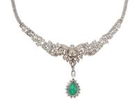 EMERALD, DIAMOND, AND WHITE GOLD NECKLACE