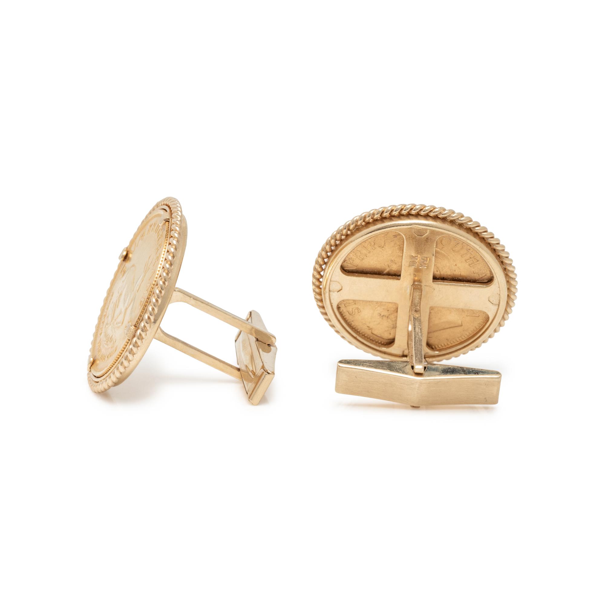 YELLOW GOLD AND KRUGERRAND COIN CUFFLINKS