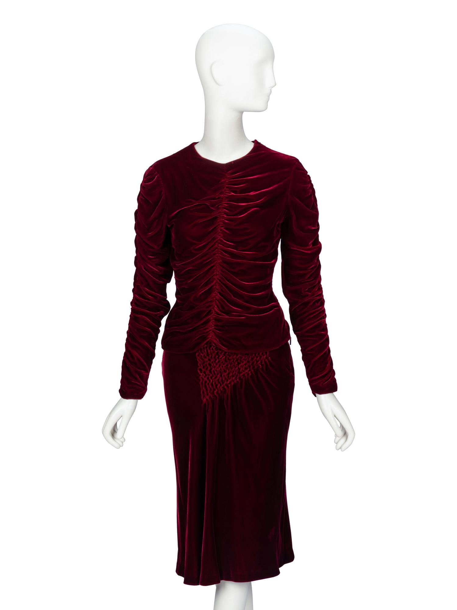 Tom Ford for Gucci, Bordeaux Velvet Skirt Ensemble, F/W 1999