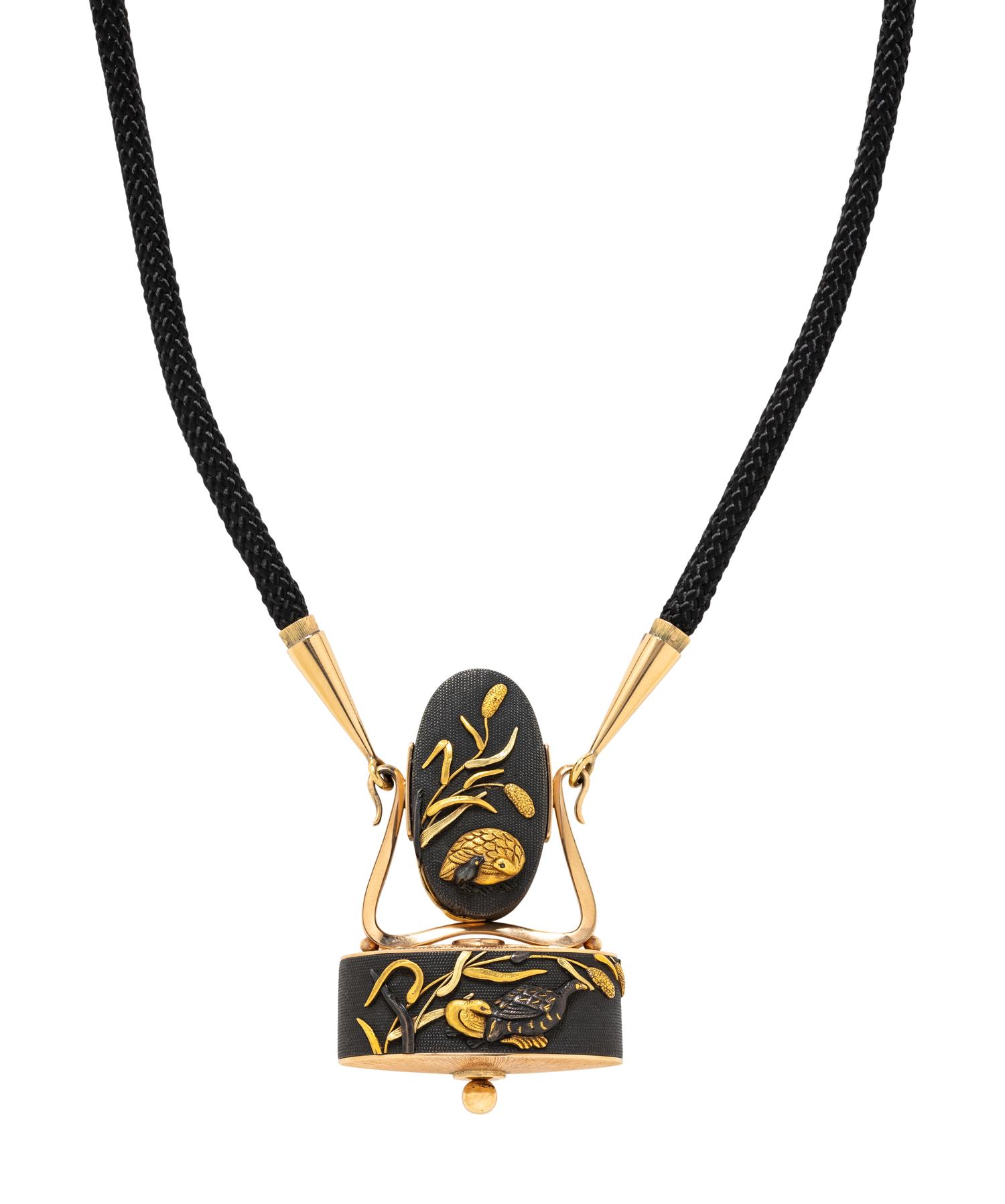 POTTER & MELLEN, YELLOW GOLD AND SHAKUDO CUSTOM PENDANT NECKLACE