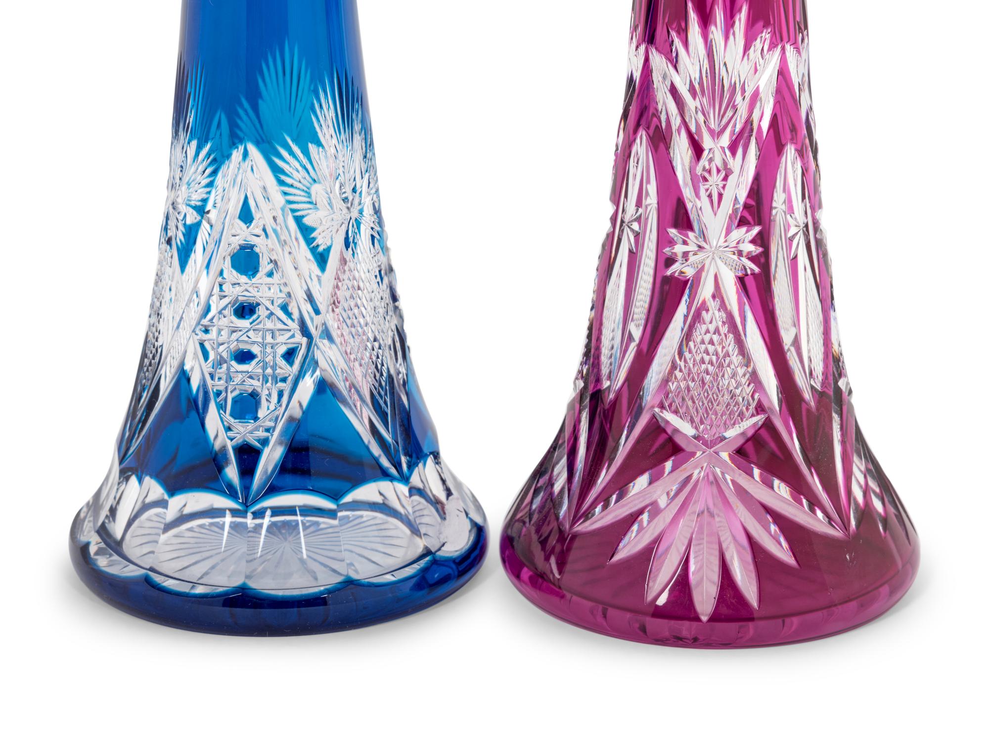 Two Cut-to-Clear Glass Decanters