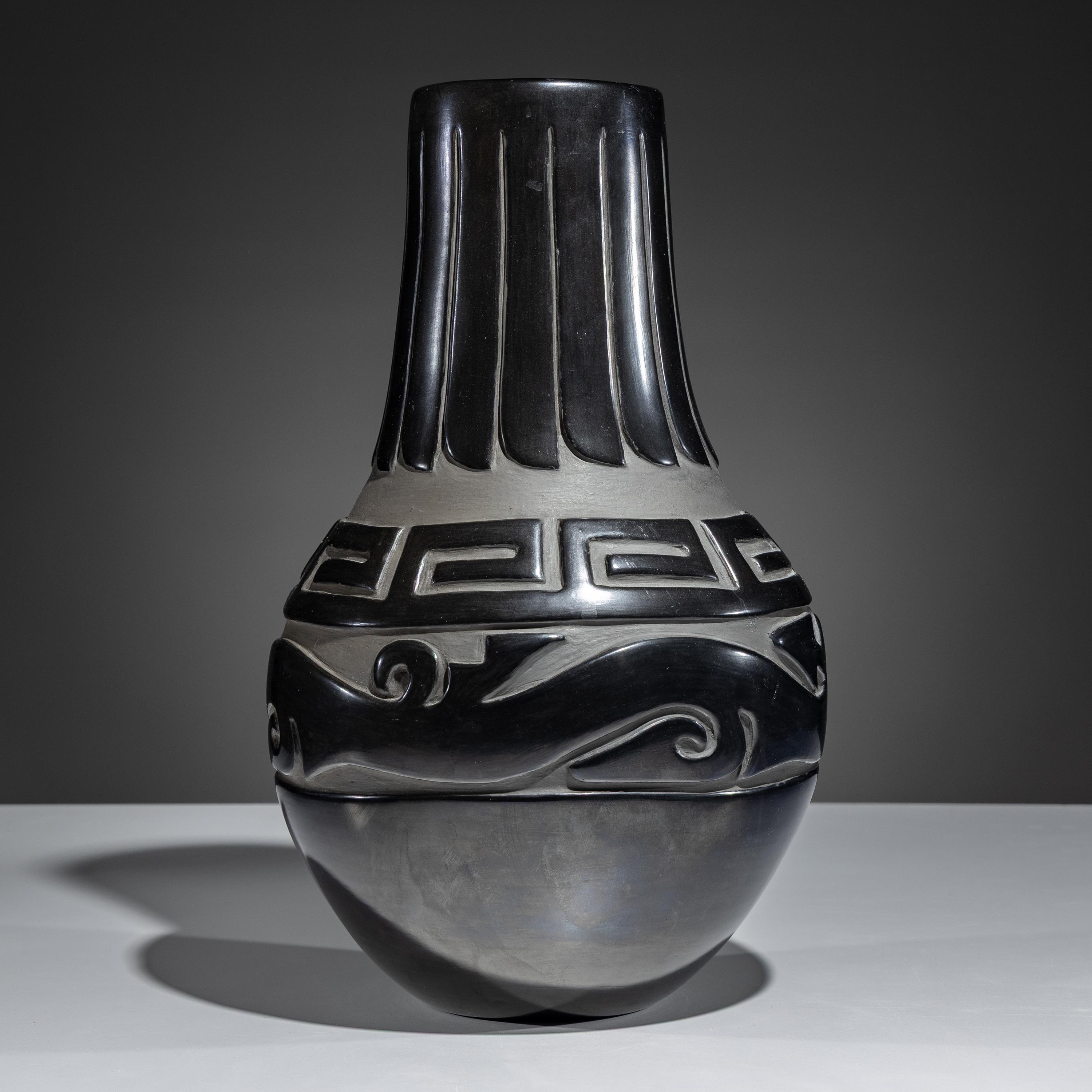 Carved Blackware Vase, with Avanyu
