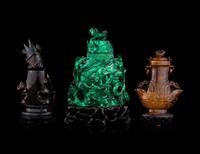 Three Chinese Hardstone Covered Vases