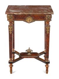 An Empire Style Gilt Bronze Mounted Walnut Marble-Top Table