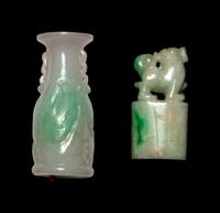 Two Chinese Apple Green and Pale Celadon Jadeite Articles