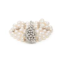 Cultured Pearl, Diamond, and Platinum Bracelet