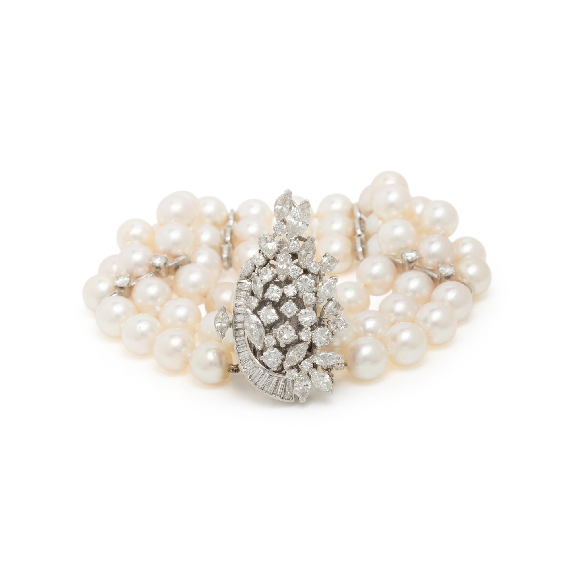 Cultured Pearl, Diamond, and Platinum Bracelet